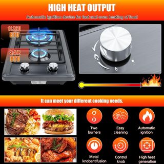 Placa Gas 2 Fuegos con Protección Térmica