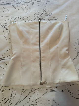 Top palabra de honor Zara blanco cremallera S