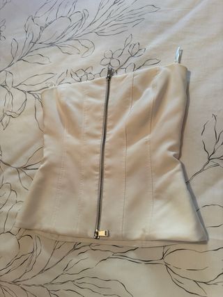 Top palabra de honor Zara blanco cremallera S