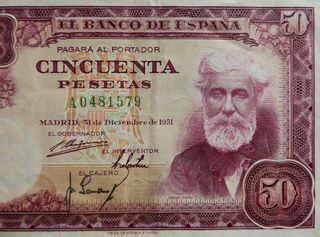 Billete 50 Pesetas España 31 Dic 1951 circulado.
