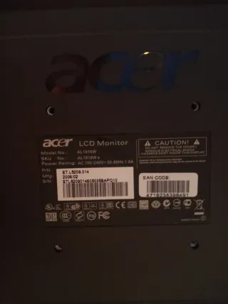Pantalla PC Acer 20 pulgada Ref.AL1916W