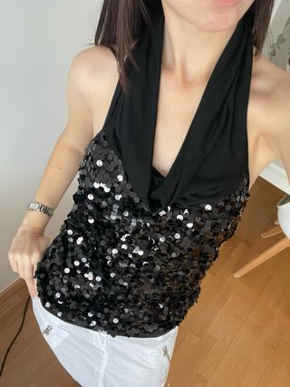 Top halter de lentejuelas y2k fiesta vintage