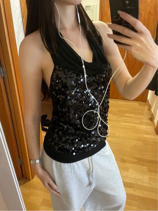 Top halter de lentejuelas y2k fiesta vintage