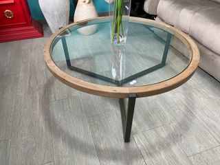 Mesa de centro redonda madera y cristal