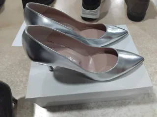 Décolleté argento tacco 39