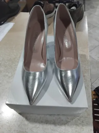 Décolleté argento tacco 39