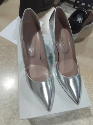 Décolleté argento tacco 39