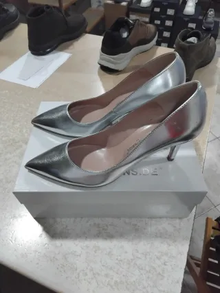 Décolleté argento tacco 39