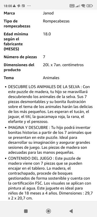 Puzzle de madera Janod selva  Nuevo y sin abrir.