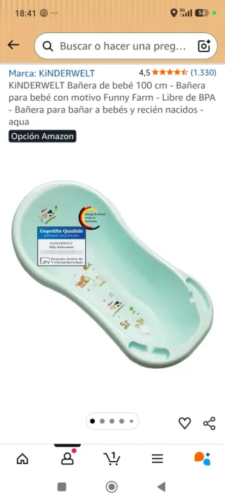 Bañera bebé Kinderwelt 100cm Funny Farm sin usar