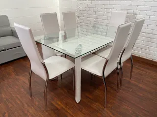 Mesa Cristal Templado con 6 Sillas Diseño
