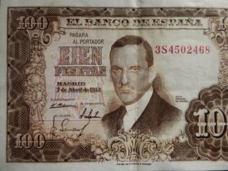 Billete 100 Pesetas España 7Abril 1953 circulado.