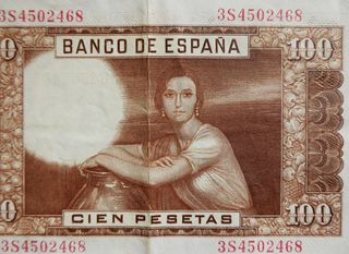 Billete 100 Pesetas España 7Abril 1953 circulado.