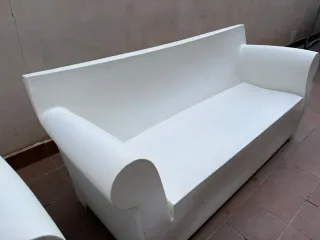 Sofá exterior 2 plazas + sillón polietileno blanco