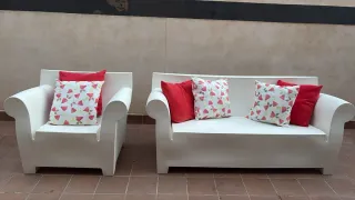 Sofá exterior 2 plazas + sillón polietileno blanco