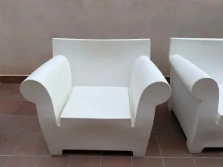 Sofá exterior 2 plazas + sillón polietileno blanco