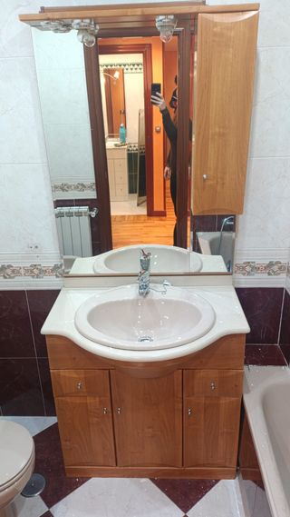 Mueble de baño con espejo+ encimera+lavabo y grifo