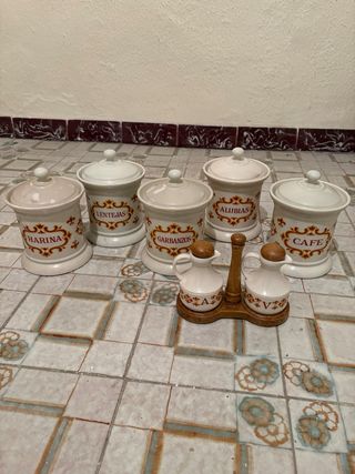 Juego Recipientes Cocina Plástico y Madera