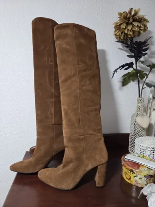 Botas Zara caña alta beige talla 41