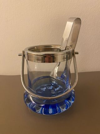 Porta Ghiaccio Vintage Vetro Blu Metallo