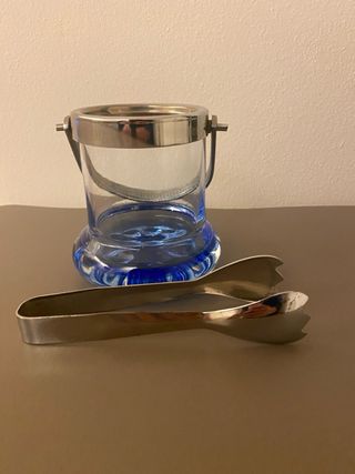 Porta Ghiaccio Vintage Vetro Blu Metallo