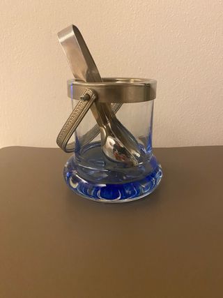 Porta Ghiaccio Vintage Vetro Blu Metallo