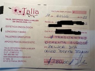 Peluca oncologica pelo sintético castaño claro