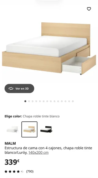 Cama de madera con cajones