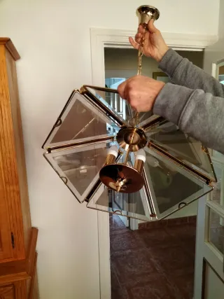 Lámpara colgante cristal y metal dorado