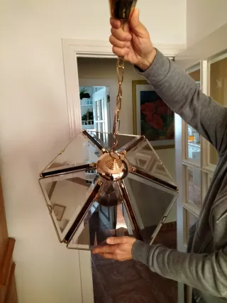 Lámpara colgante cristal y metal dorado