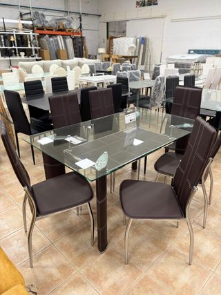 Mesa Comedor Cristal + 6 Sillas Modernas