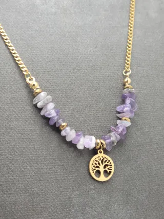 Collar Árbol de la Vida Amatista Dorado