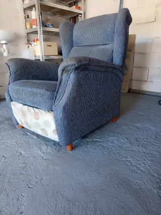 Butaca sillón tela azul y beige