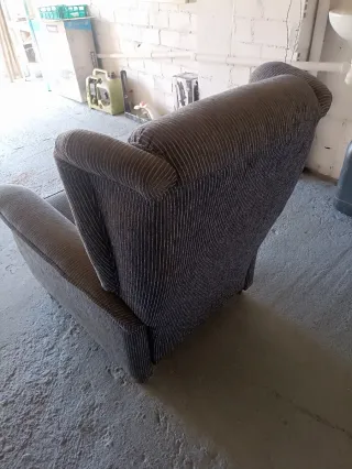 Butaca sillón tela azul y beige