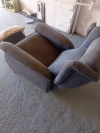 Butaca sillón tela azul y beige