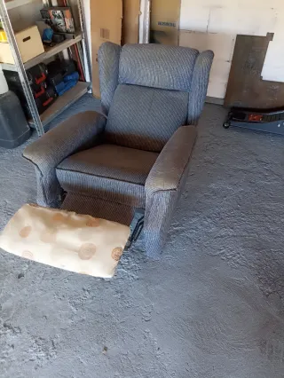 Butaca sillón tela azul y beige