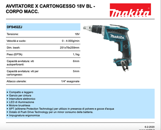 Avvitatore cartongesso Makita 18V DFS452ZJ Corpo