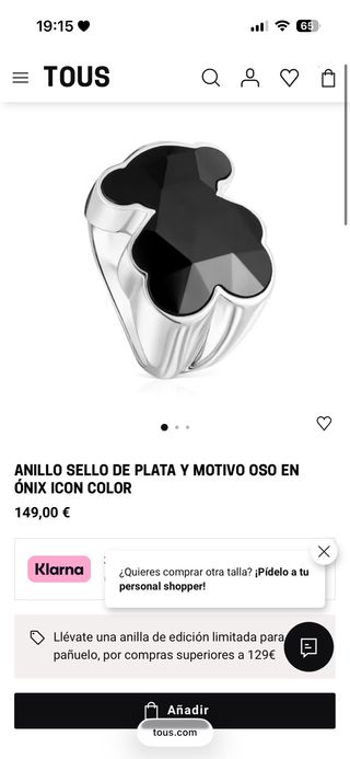 Anillo Tous osito onix