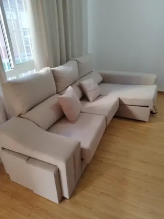 Chaiselongue tela beige y rosa