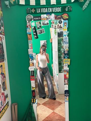 Pantalones  grises pata elefante estilo lana