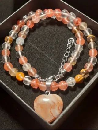 Collar Cuarzo Cereza y Colgante Ágata Corazón