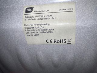 Microondas OK. Blanco