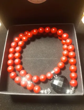 Collar Piedra Cinabrio y Colgante Ágata