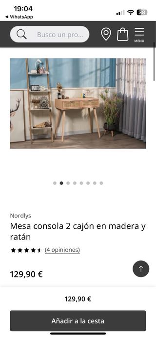Mesa consola 2 cajón en madera y ratán