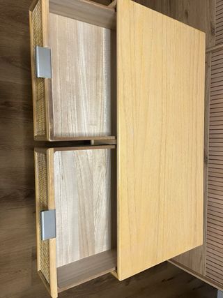 Mesa consola 2 cajón en madera y ratán