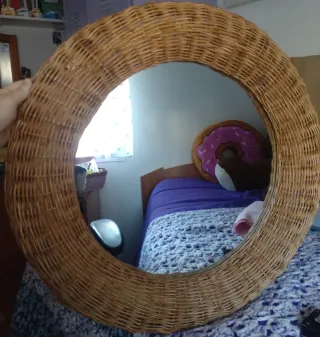 Espejo Redondo Mimbre Ratán