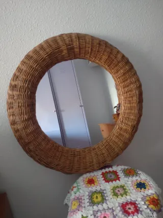 Espejo Redondo Mimbre Ratán