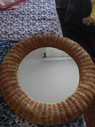 Espejo Redondo Mimbre Ratán