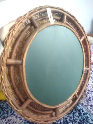 Espejo Redondo Mimbre Ratán