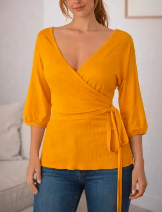 Top Zara punto canalé amarillo T.M